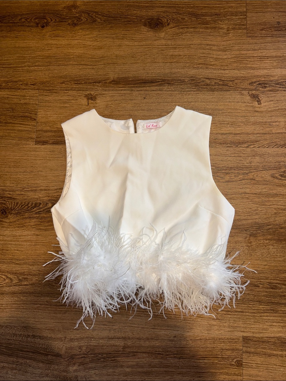White Feather Trim Crop Top